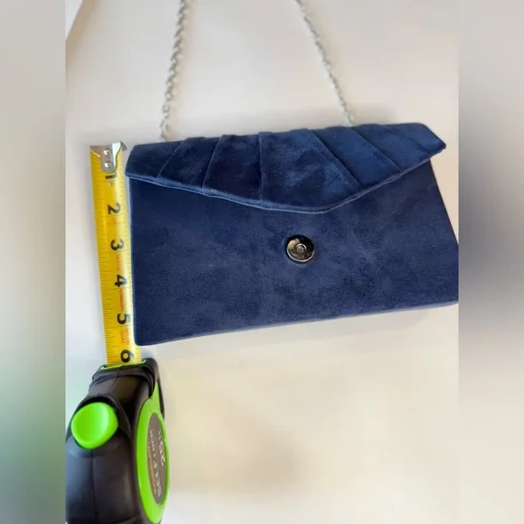 Blue Suede Clutch with Chain Strap - Picture 5 of 5